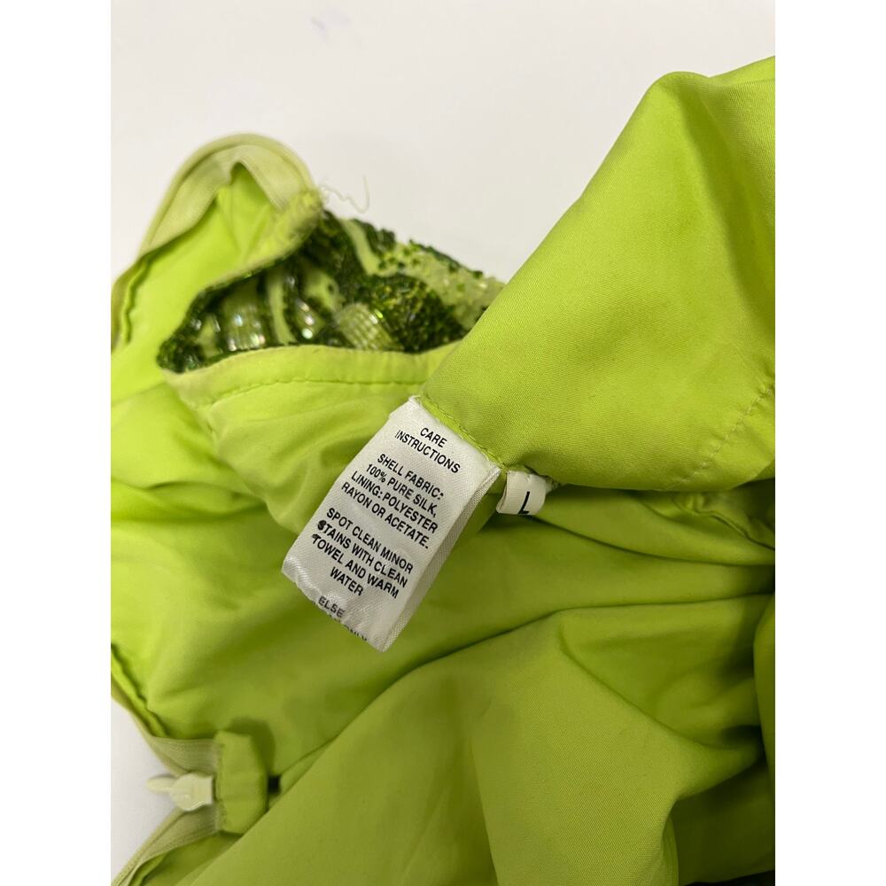 Vintage Caché Silk Beaded Halter Evening Gown Lime Green Y2K Formal Dress Large - Picture 9 of 10